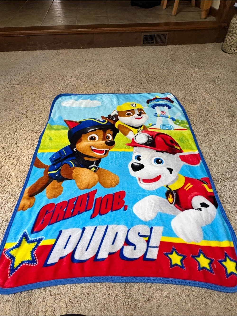 Nickelodeon Paw Patrol Plush Kids Blanket - Blue, Red, Yellow